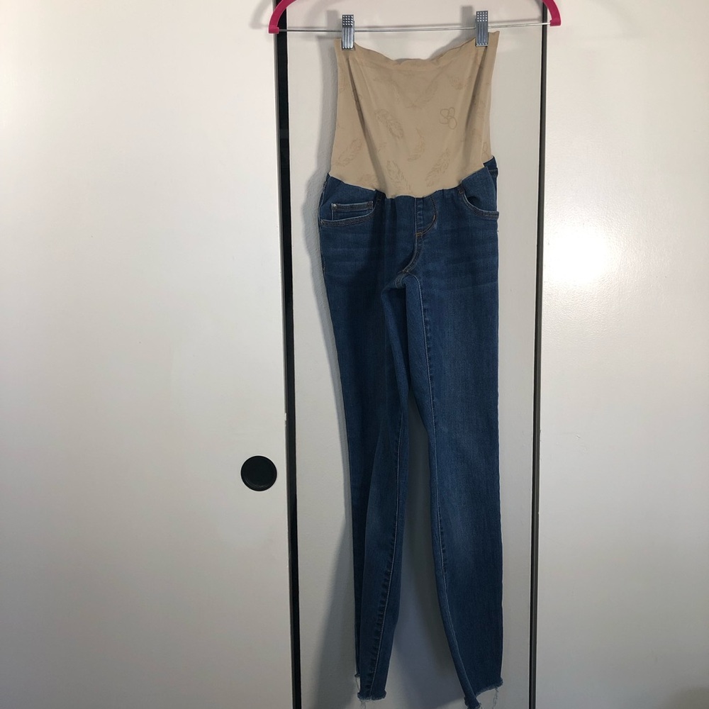 Jessica Simpson Maternity Jeans Small Blue Distressed Straight Leg Stretch